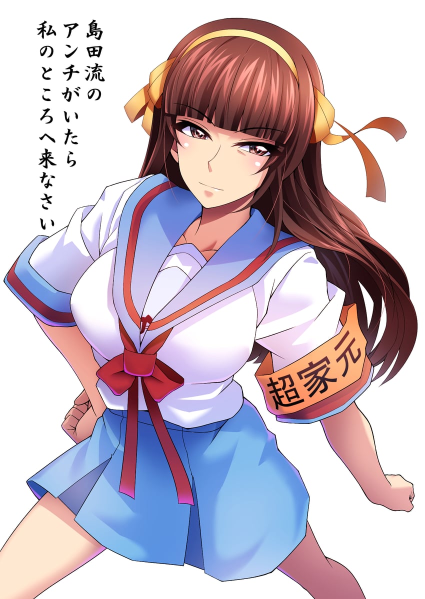 suzumiya haruhi and nishizumi shiho (girls und panzer and 1 more) drawn by miraino_tsubasa