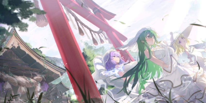 kochiya sanae, moriya suwako, and yasaka kanako (touhou and 1 more) drawn by aida_(chinhung0612)