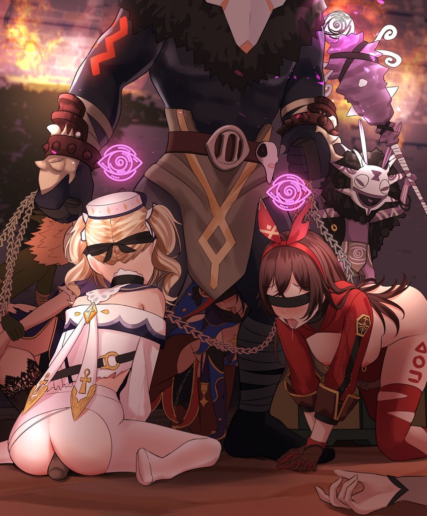 mona, fischl, barbara, amber, lisa, and 2 more (genshin impact) drawn by turisasu