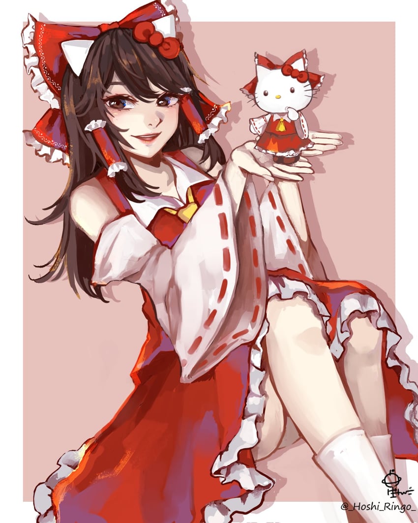 hakurei reimu and hello kitty (touhou and 2 more) drawn by hoshiringo0902