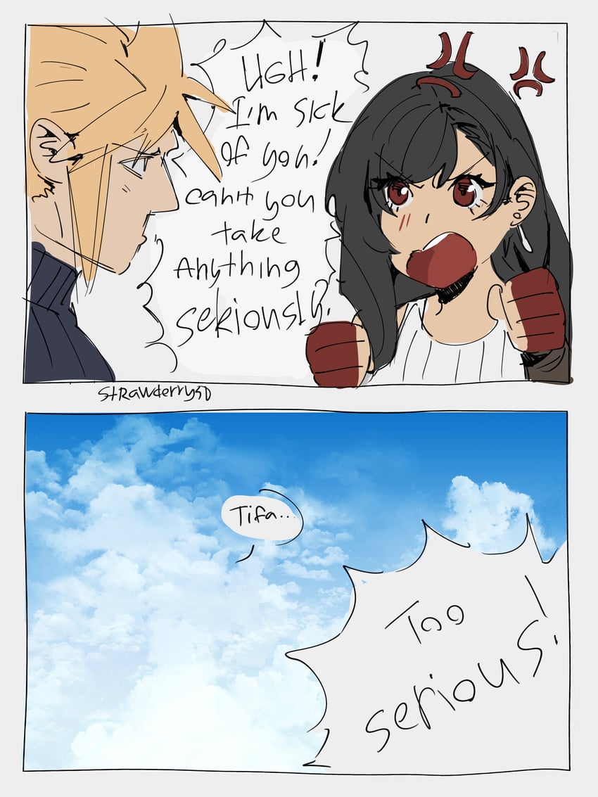 tifa lockhart and cloud strife (final fantasy and 1 more) drawn by strawderryst