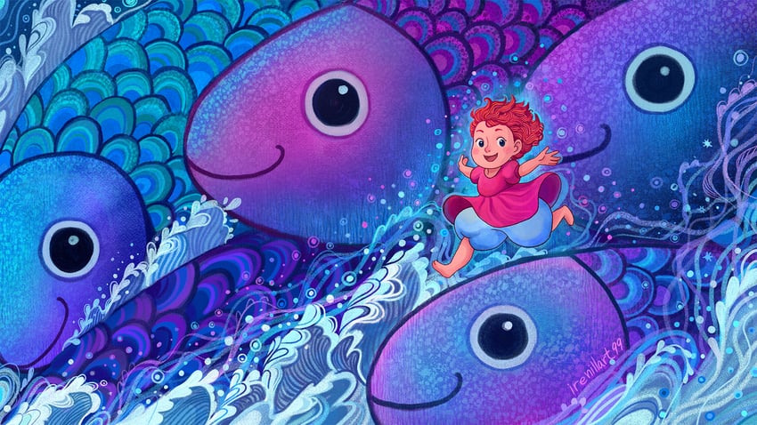 ponyo (gake no ue no ponyo) drawn by irenillart