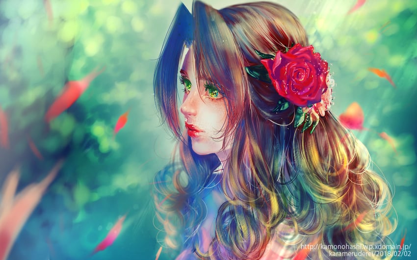 aerith gainsborough (final fantasy and 1 more) drawn by karameruderei