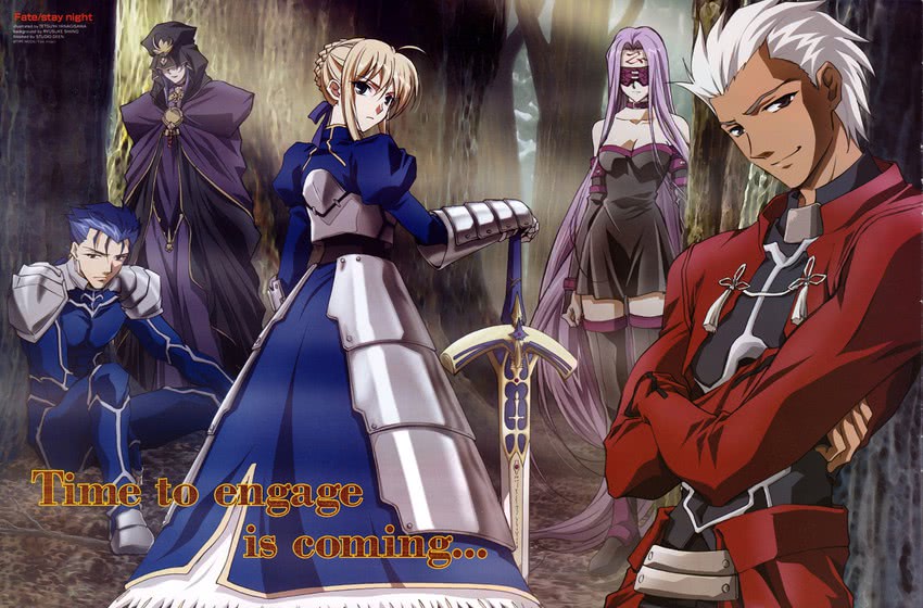 artoria pendragon, saber, cu chulainn, archer, medusa, and 1 more (fate and 1 more) drawn by yanagisawa_tetsuya