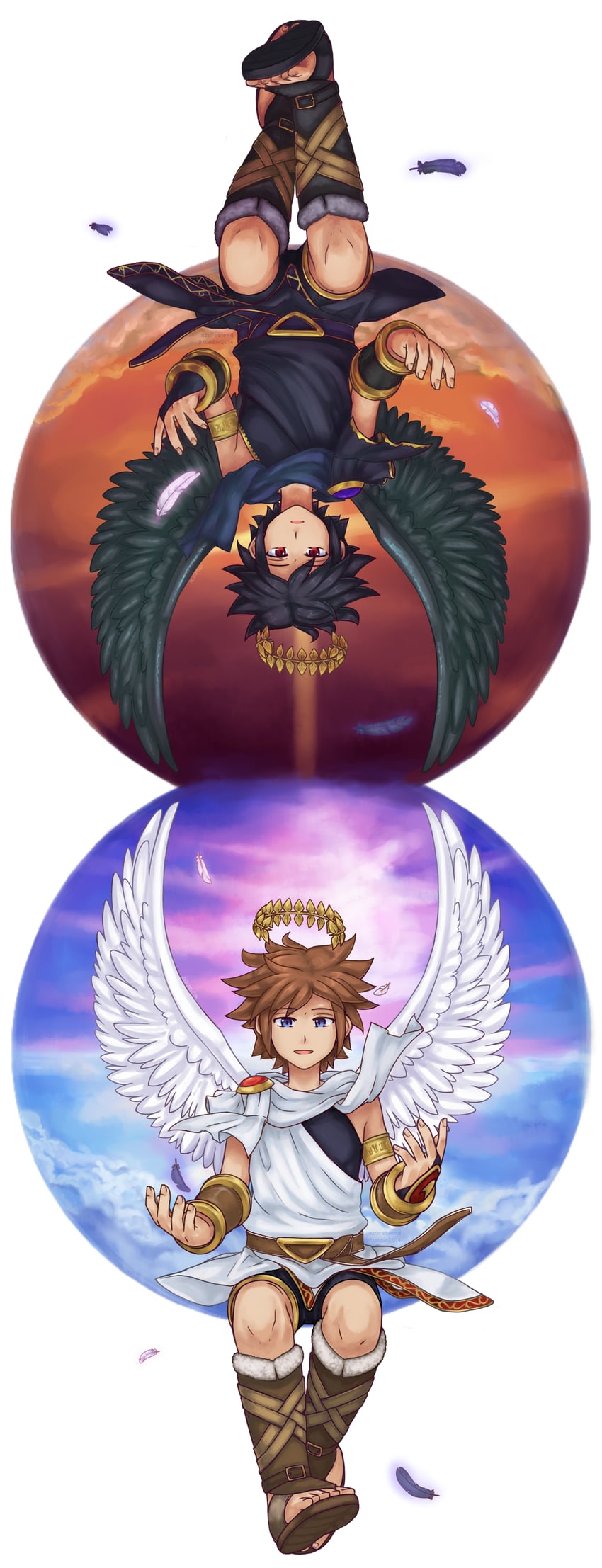 pit and dark pit (kid icarus and 1 more) drawn by azuru_(cyandine)