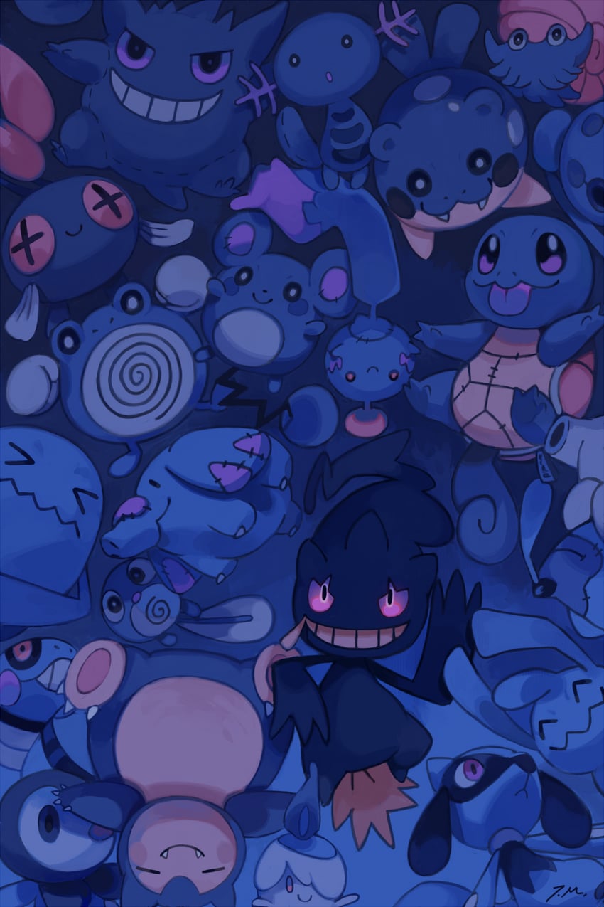 piplup, gengar, squirtle, litwick, snorlax, and 16 more (pokemon) drawn by bluekomadori