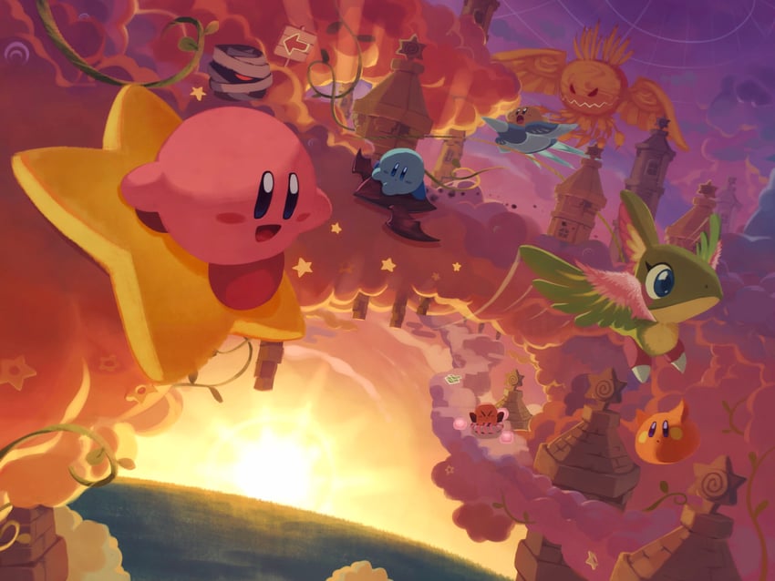 kirby, scarfy, ufo, doomer, mumbies, and 3 more (kirby and 2 more) drawn by suyasuyabi