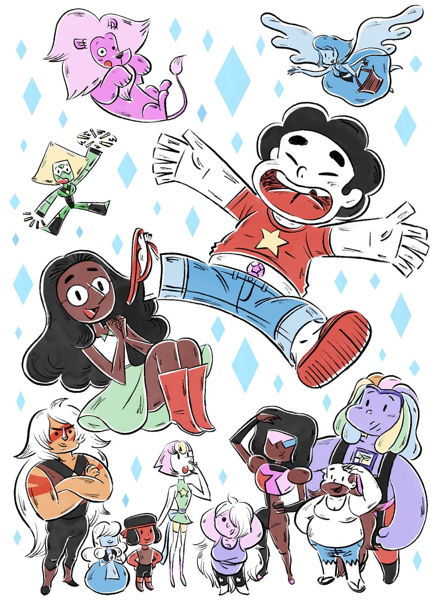 pearl, steven quartz universe, garnet, amethyst, connie maheswaran, and 2 more (steven universe) drawn by tajima_naoto