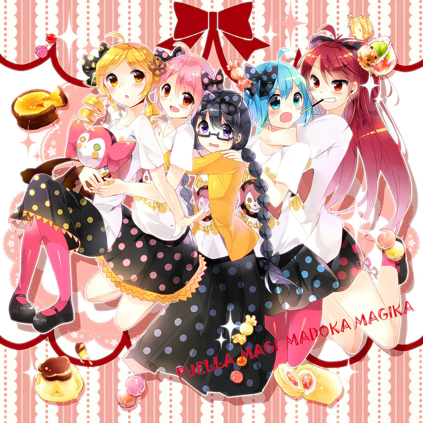 akemi homura, kaname madoka, miki sayaka, sakura kyoko, tomoe mami, and 1 more (mahou shoujo madoka magica) drawn by ikari_(aor3507)