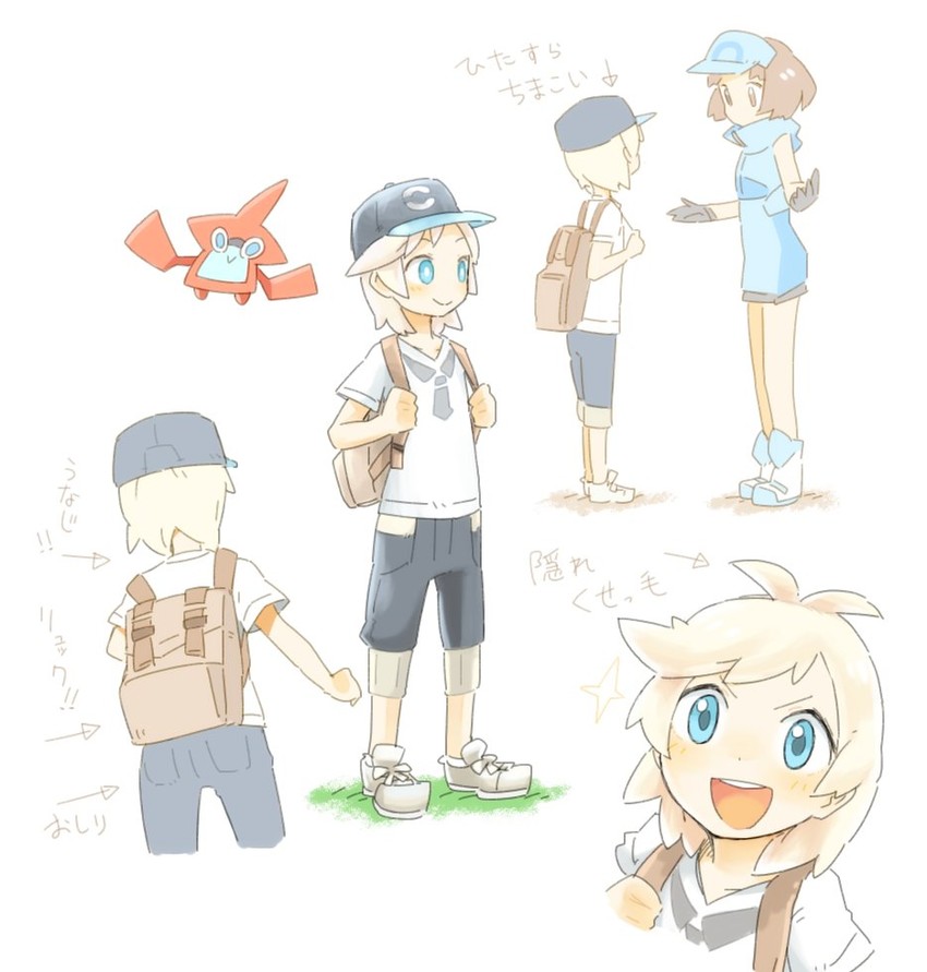 rotom, elio, rotom dex, and ace trainer (pokemon and 1 more) drawn by ziro_(daydozen)