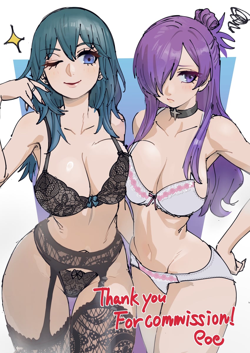 female byleth and female shez (fire emblem and 2 more) drawn by poechan_chan