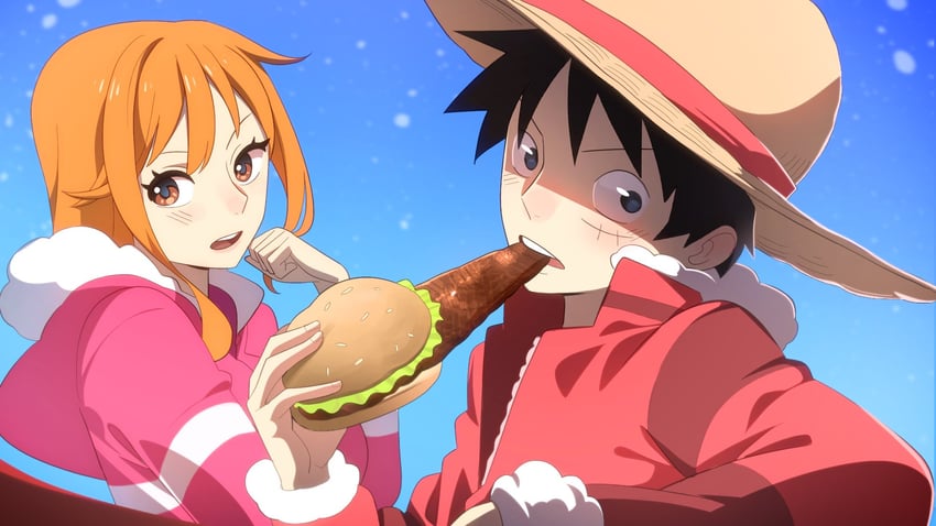 nami and monkey d. luffy (one piece) drawn by luke_hanley