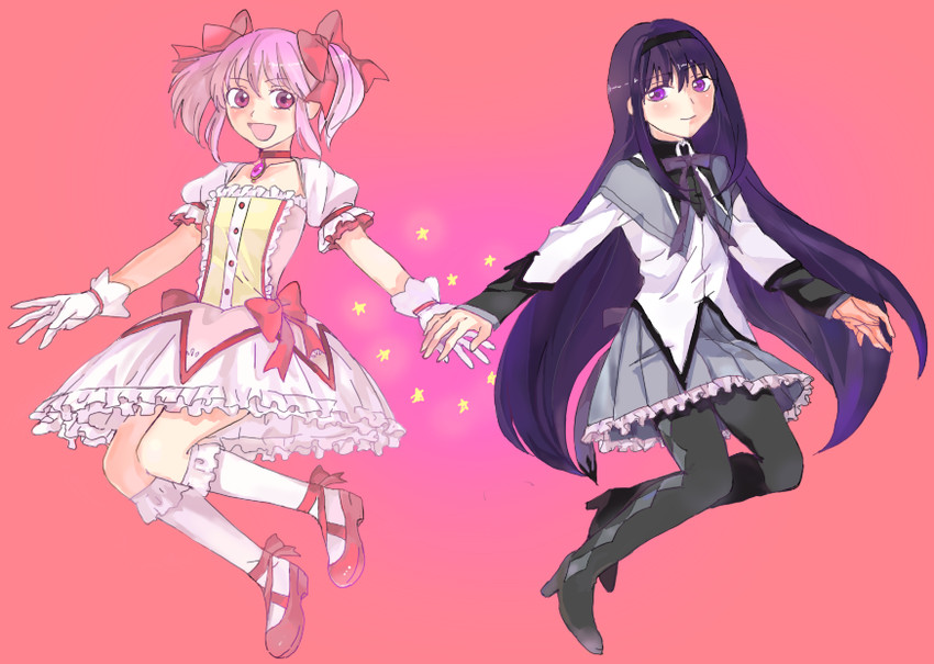 akemi homura and kaname madoka (mahou shoujo madoka magica) drawn by pamuta