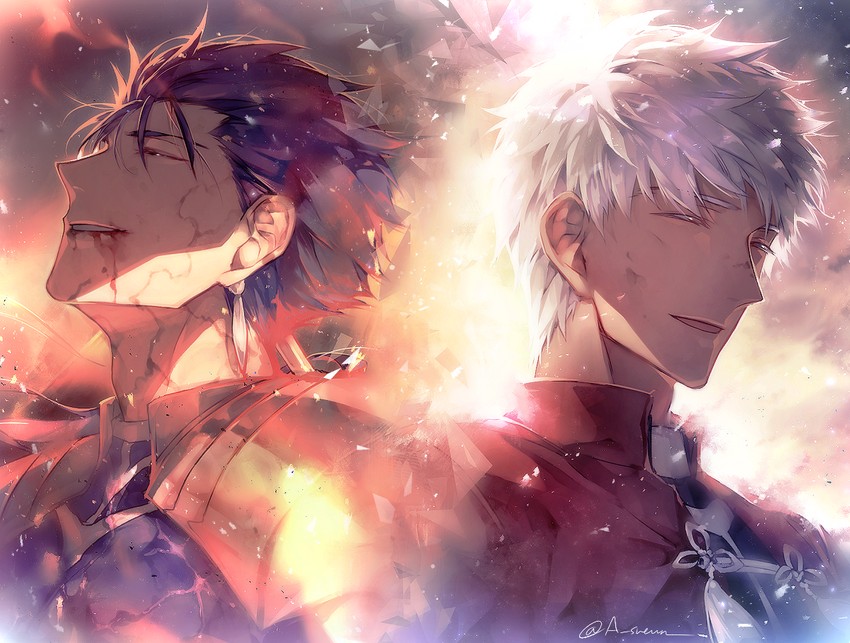 cu chulainn and archer (fate and 2 more) drawn by h_sueun