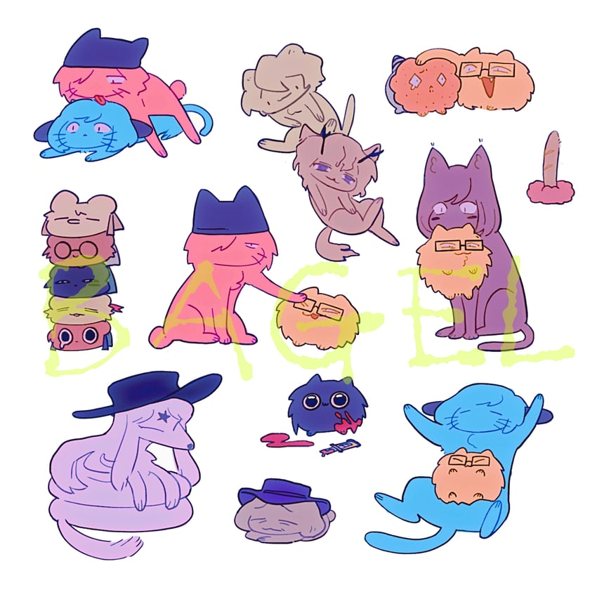 randal ivory, nyon, nyen, luther von ivory, tsukada satoru, and 10 more (randal's friends) drawn by bagel_(xinjinjumin900341874831)