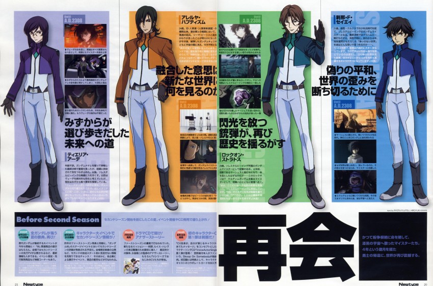 tieria erde, setsuna f. seiei, lockon stratos, allelujah haptism, and lyle dylandy (gundam and 1 more)