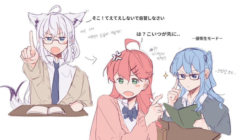 shirakami fubuki, hoshimachi suisei, and sakura miko (hololive) drawn by sakgi