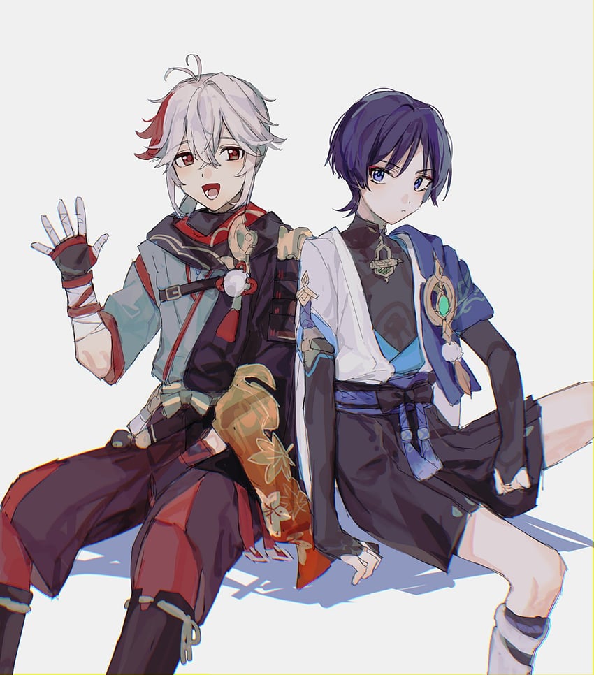 scaramouche, wanderer, and kaedehara kazuha (genshin impact) drawn by asari_(ikite_oshi)