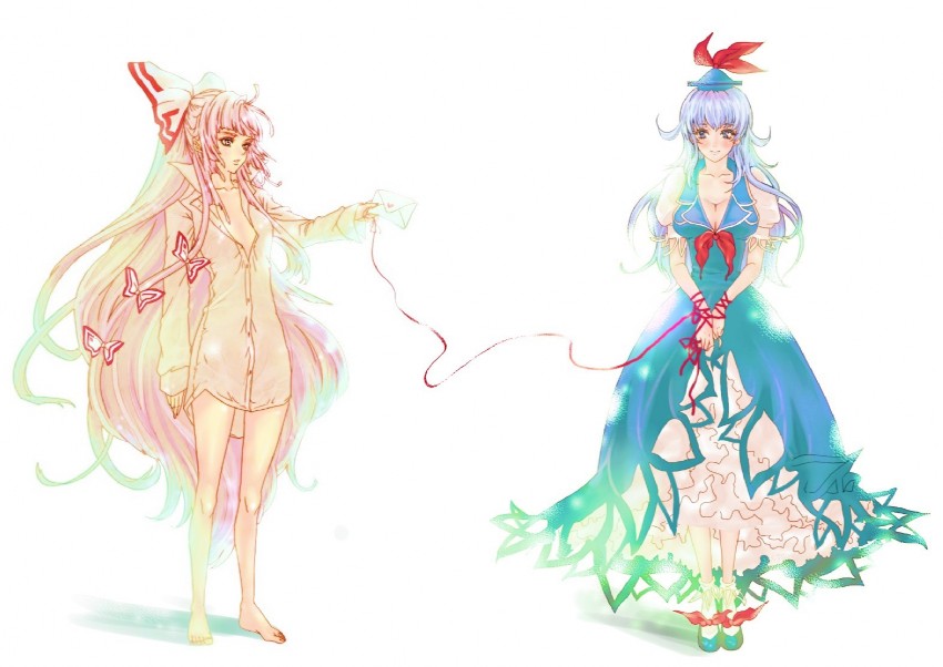 fujiwara no mokou and kamishirasawa keine (touhou) drawn by poruhi