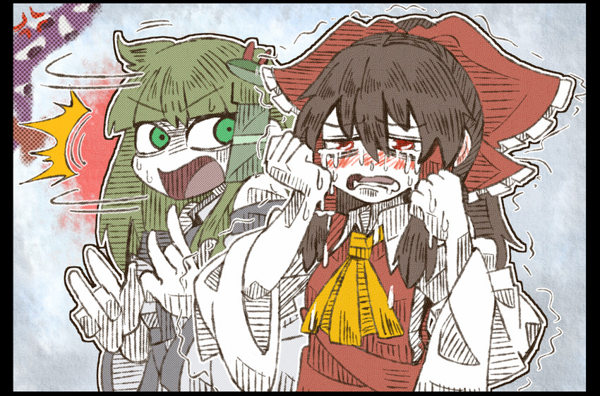 hakurei reimu and kochiya sanae (touhou) drawn by suenari_(peace)