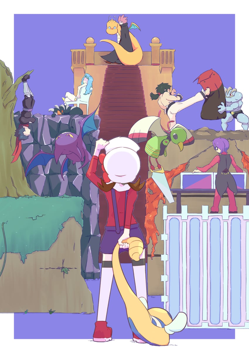 lyra, dragonite, lance, machamp, houndoom, and 7 more (pokemon and 1 more) drawn by kotokiyou