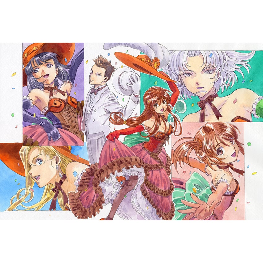 erica fontaine, glycine bleumer, oogami ichirou, coquelicot, lobelia carlini, and 1 more (sakura taisen and 2 more) drawn by matsubara_hidenori