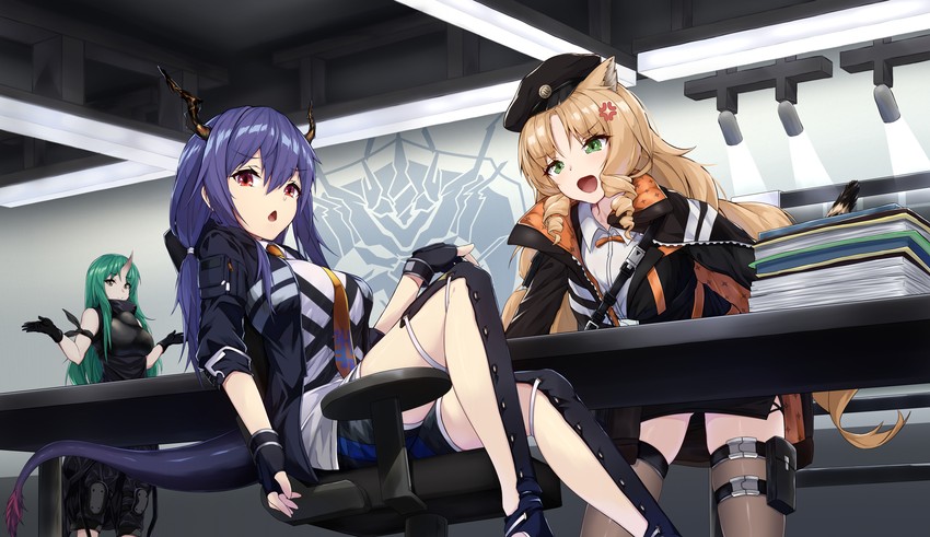 ch'en, hoshiguma, and swire (arknights) drawn by ponta_(velmar)