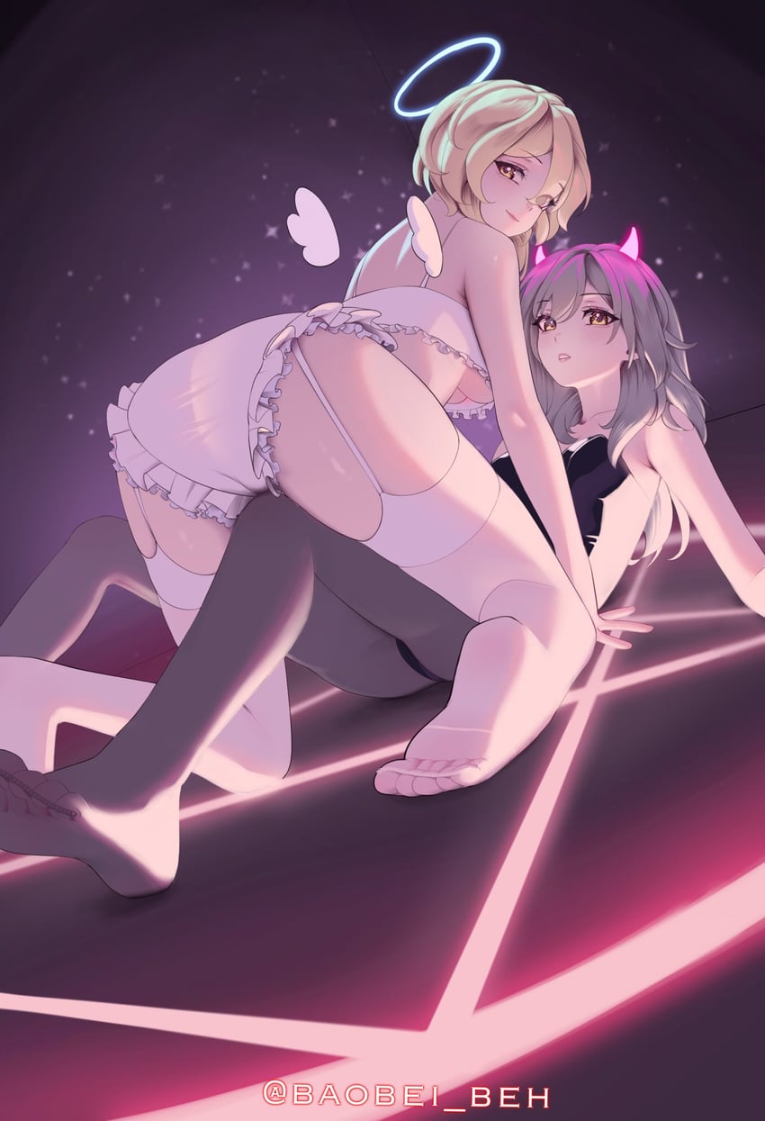 lumine, trailblazer, and stelle (genshin impact and 3 more) drawn by baobei_(baobei_bu)