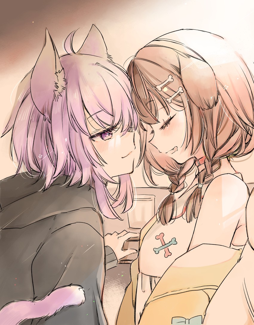 nekomata okayu and inugami korone (hololive) drawn by mito_(go!go!king!)