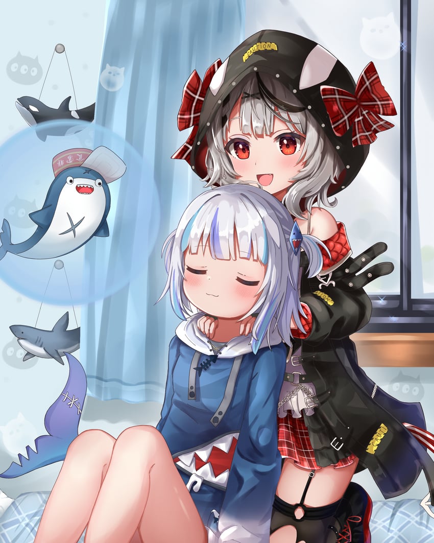 gawr gura, sakamata chloe, and bloop (hololive and 1 more) drawn by nekopurin_(nyanko_prin)