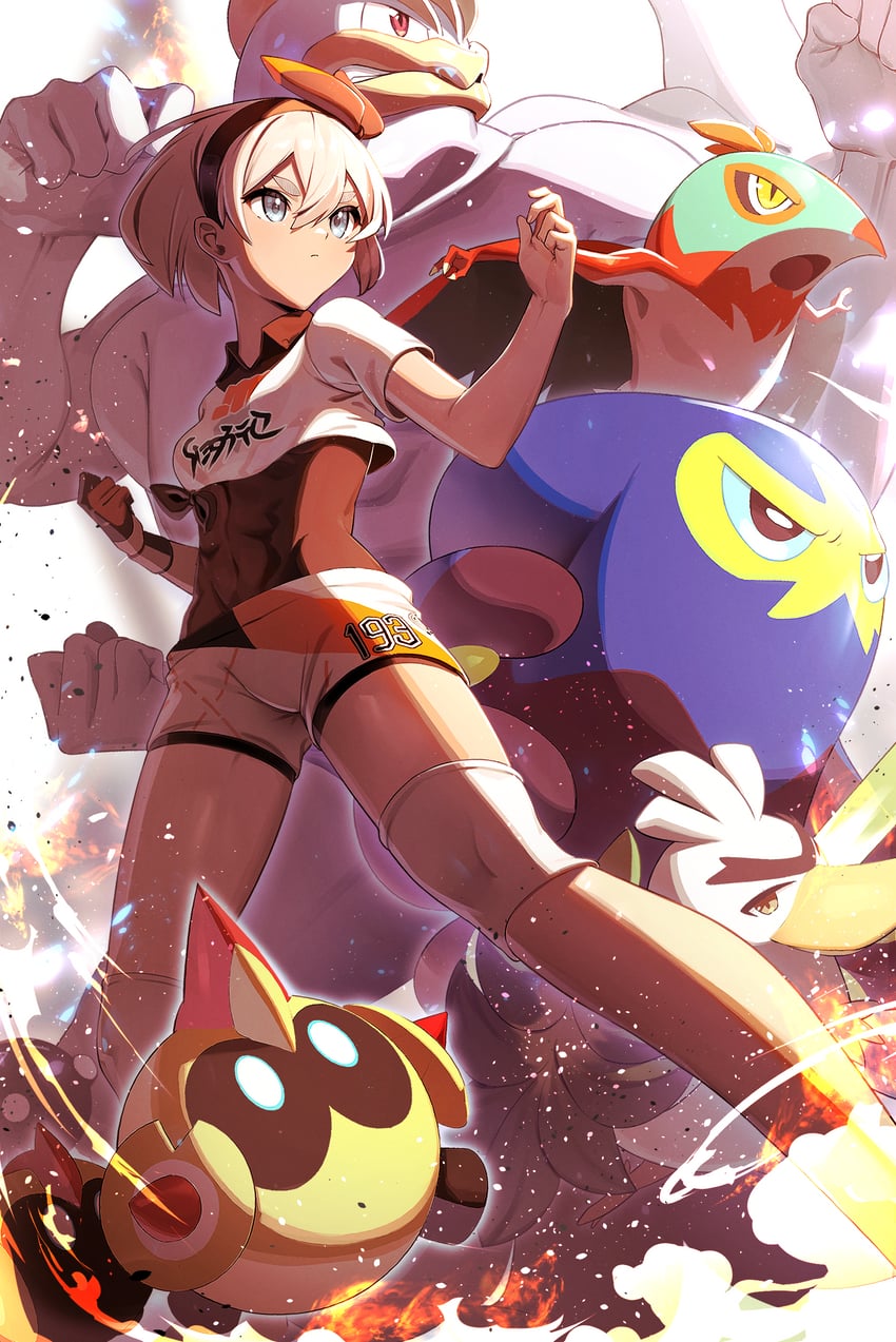 bea, machamp, sirfetch'd, falinks, hawlucha, and 1 more (pokemon and 1 more) drawn by takom