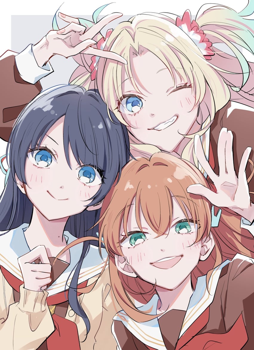 hinoshita kaho, murano sayaka, and osawa rurino (love live! and 1 more) drawn by saito_shiorii