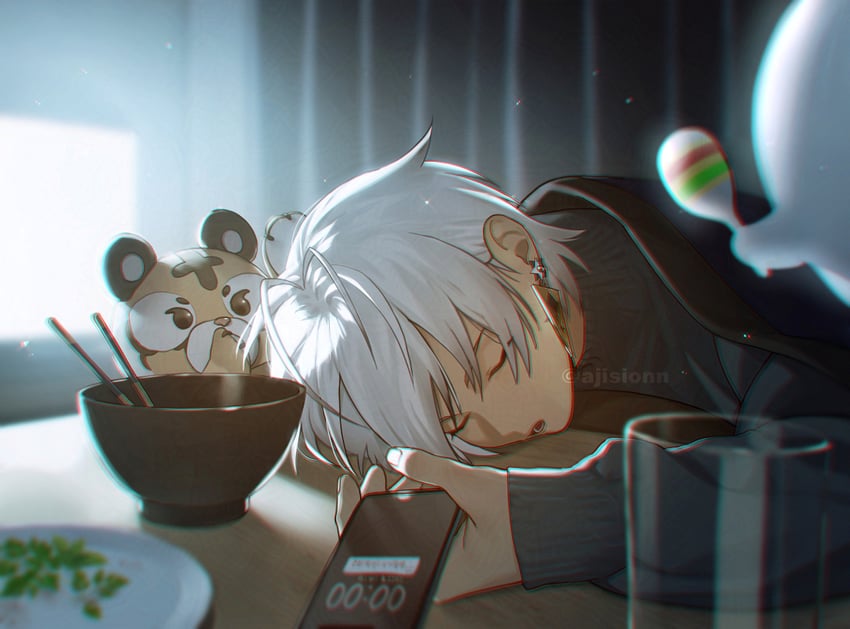 ibrahim, maracas ghost, and tora-chan (nijisanji) drawn by shion_(ajisionn)