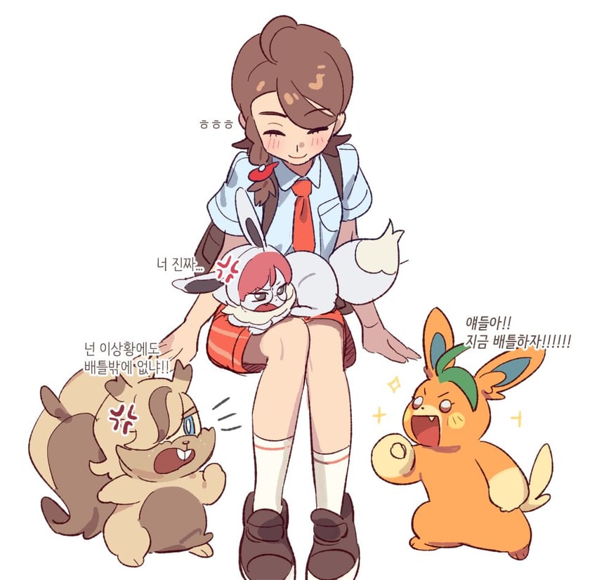 eevee, juliana, nemona, arven, penny, and 2 more (pokemon and 1 more) drawn by 1brad