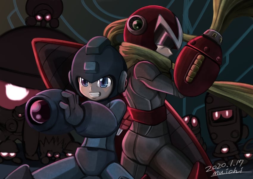 mega man and proto man (mega man) drawn by agetatekoron2
