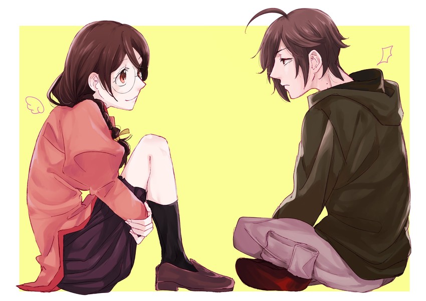 hanekawa tsubasa and araragi koyomi (monogatari and 1 more) drawn by hatahata_(okkrslk)