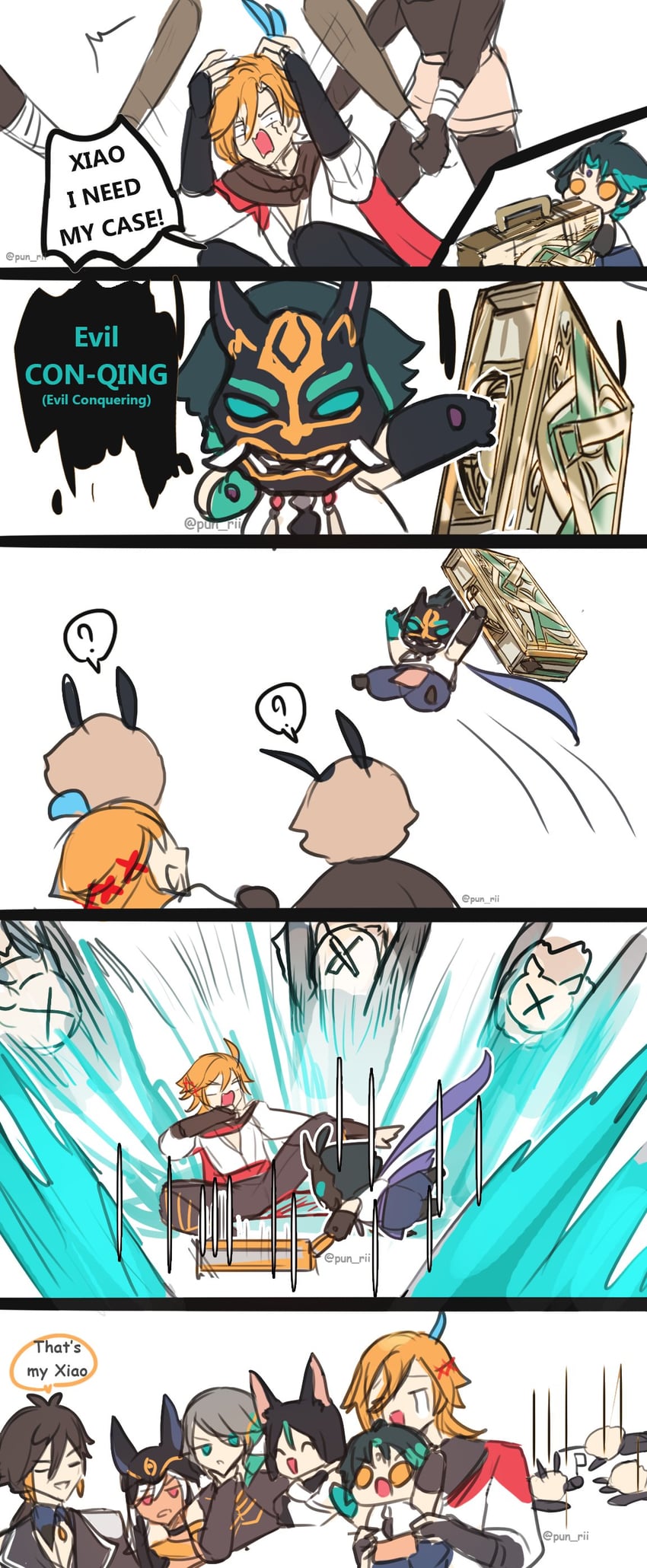 zhongli, xiao, alhaitham, tighnari, kaveh, and 2 more (genshin impact) drawn by pun-rii