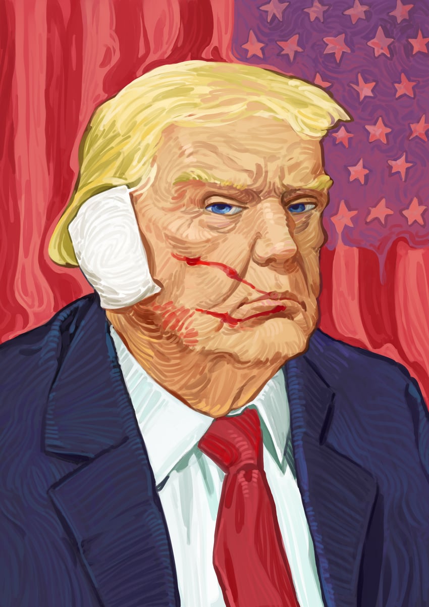 donald trump (real life and 1 more) drawn by chen_zhang