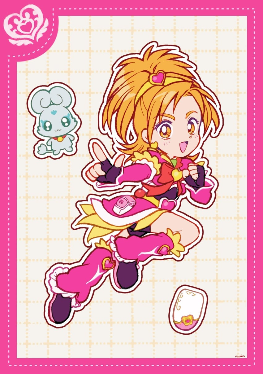 hyuuga saki, cure bloom, and flappy (precure and 1 more) drawn by uwded_207