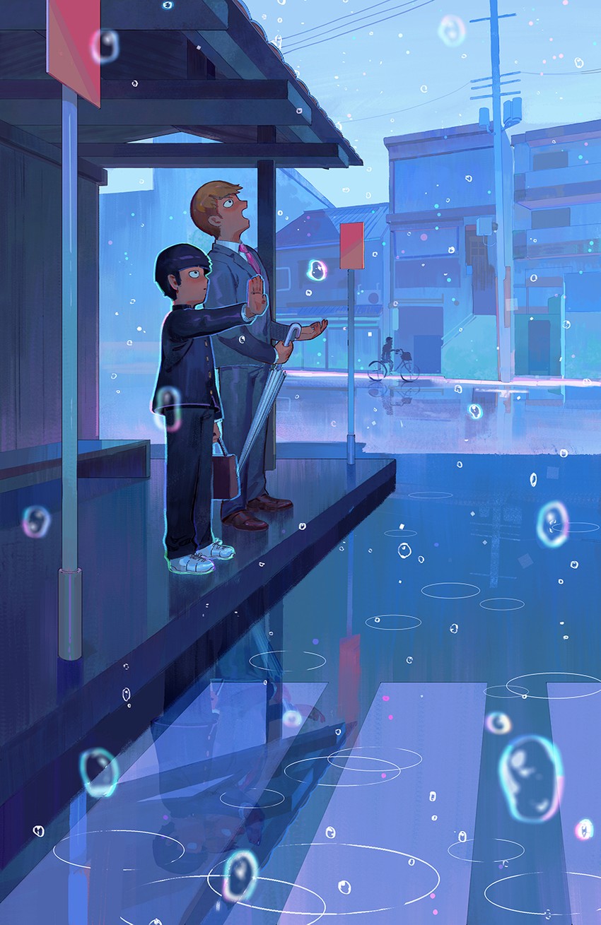 kageyama shigeo and reigen arataka (mob psycho 100) drawn by pixiescout