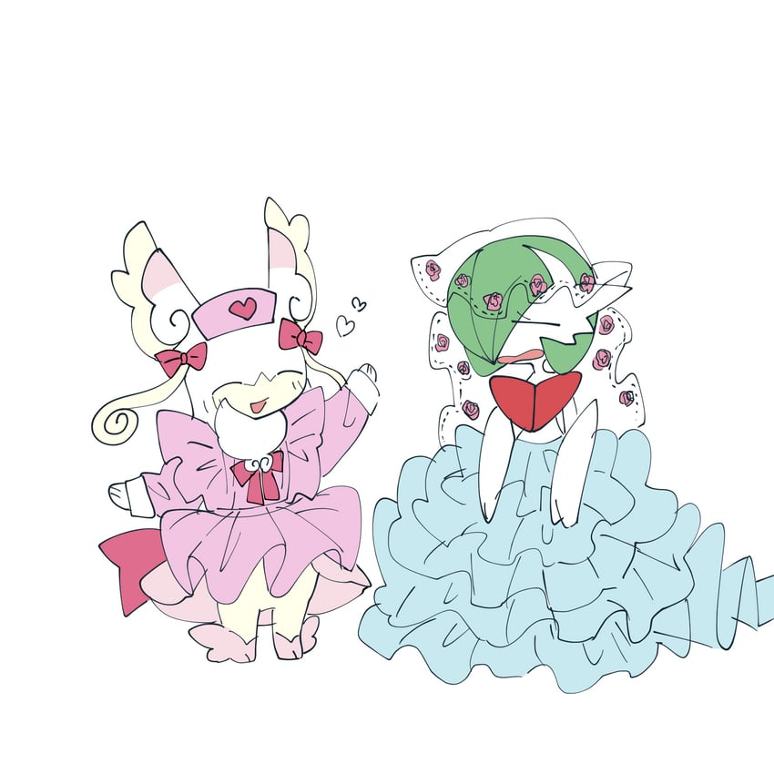 gardevoir, mega gardevoir, audino, and mega audino (pokemon) drawn by hime_takeo
