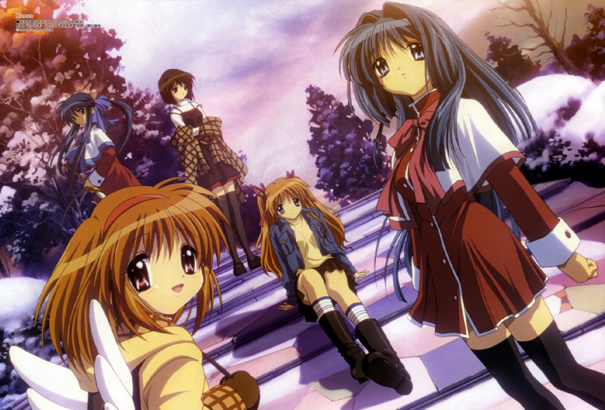 tsukimiya ayu, minase nayuki, sawatari makoto, kawasumi mai, and misaka shiori (kanon and 1 more) drawn by ikeda_kazumi