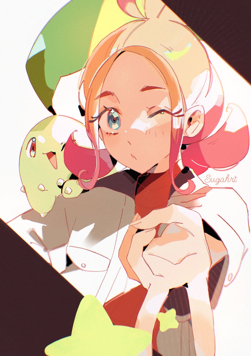 chikorita and taunie (pokemon and 1 more) drawn by sugahri