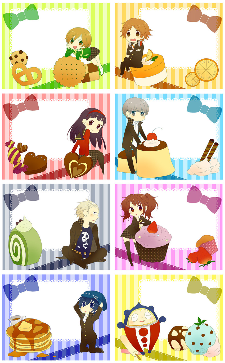 narukami yu, shirogane naoto, satonaka chie, kujikawa rise, amagi yukiko, and 3 more (persona and 1 more) drawn by tayako