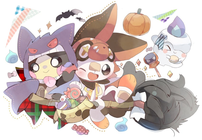 pikachu, gengar, morpeko, scorbunny, litwick, and 2 more (pokemon) drawn by yupo_0322