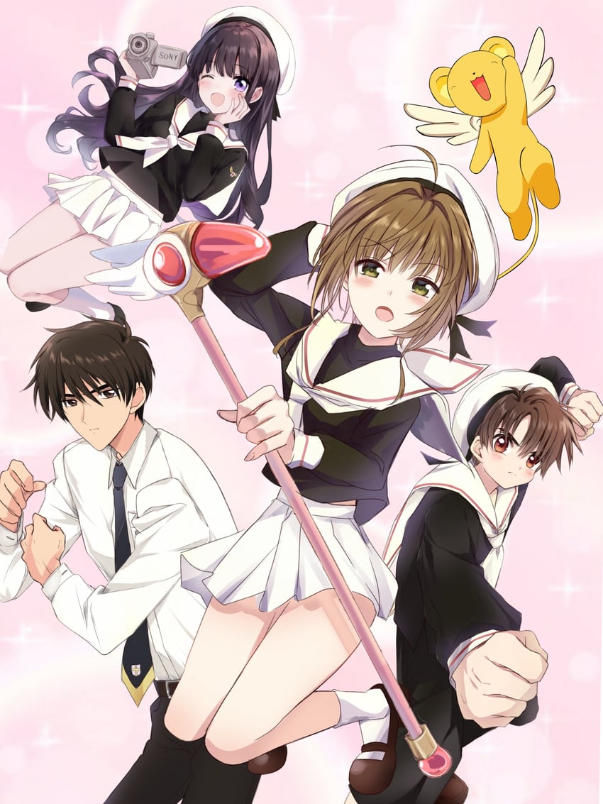 kinomoto sakura, kero, daidouji tomoyo, li syaoran, and kinomoto touya (cardcaptor sakura) drawn by saint_laurent_paris