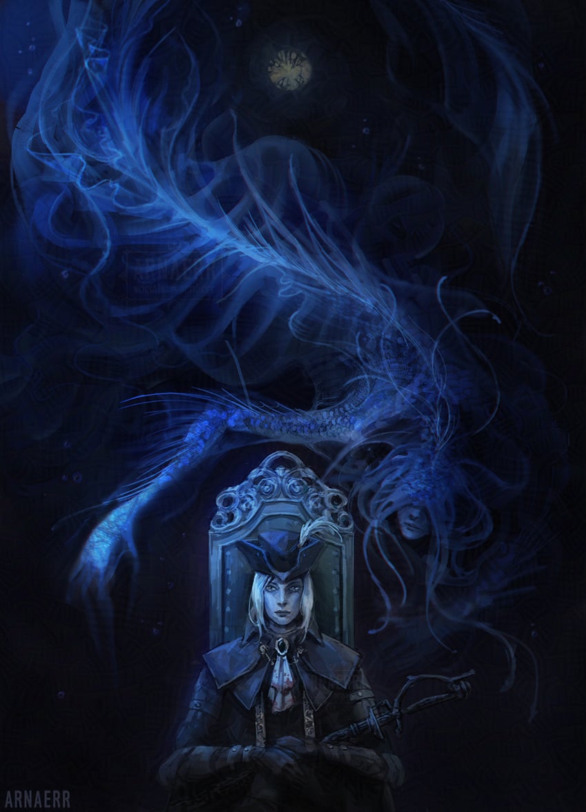 lady maria of the astral clocktower and kos (bloodborne) drawn by arnaerr