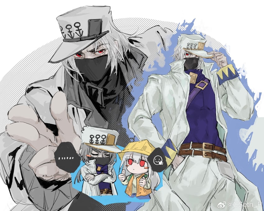 kujo jotaro, skadi, ulpianus, and ono daisuke (arknights and 2 more) drawn by cseth_r