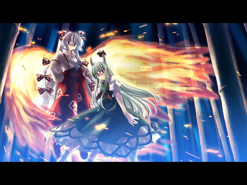 fujiwara no mokou, kamishirasawa keine, and ex-keine (touhou) drawn by yuuki_tatsuya