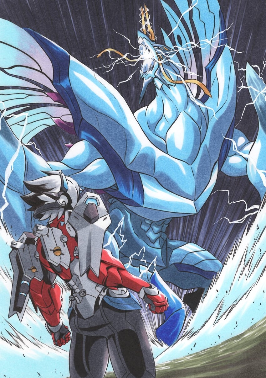 gunvolt and acura (azure striker gunvolt and 2 more) drawn by ajikeneko